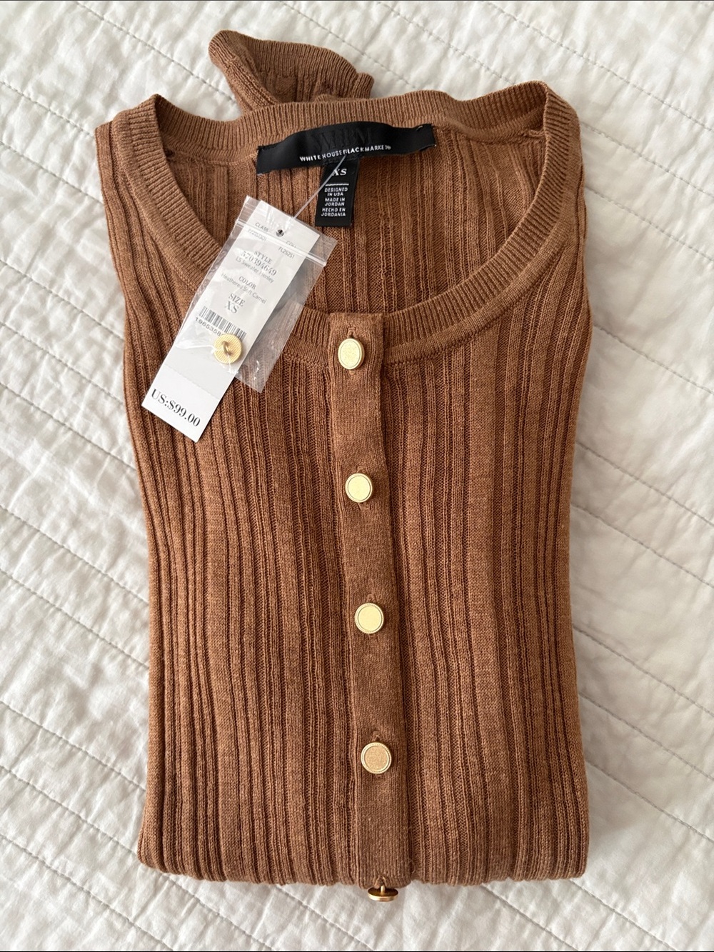 White House Black Market Ribbed Button Front Sweater in Brown Size XS NWT